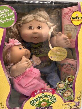 New In Box 2006 Cabbage Patch Kids Lil Sisters Kid Newborn Blonde Hair Brown Eye